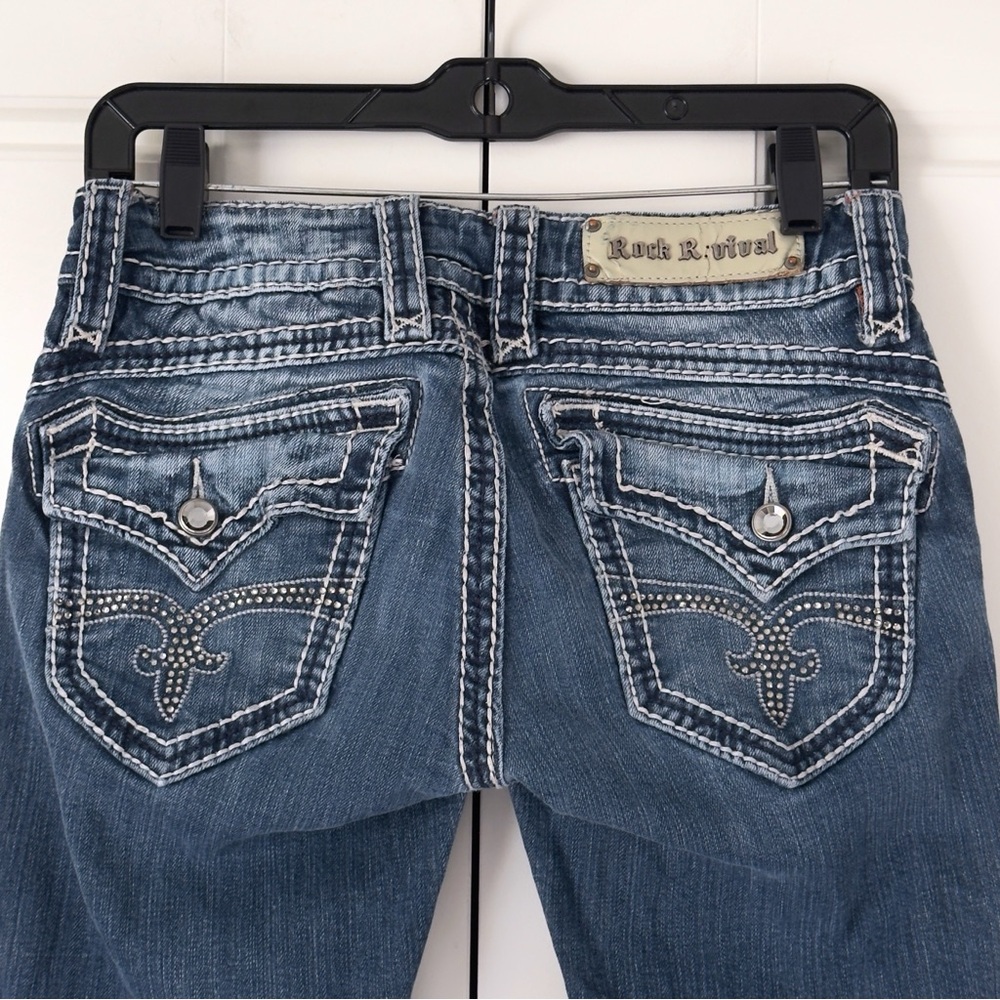 Rock Revival Scarlett Skinny Jeans 28 Rhinestones Fleur De Lis Low Rise Bling